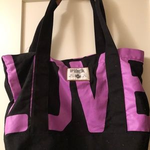 PINK Victoria's Secret Love Pink Canvas Zip Tote